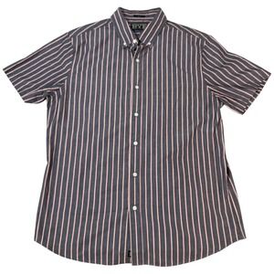 RYE Hawker Men's Slim Fit Short Sleeve‎ Button Down Shirt Size L Grey Stripe
